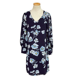 Cabi Ellery Floral Dress Shift V-Neck Purple Blue Size Small S
